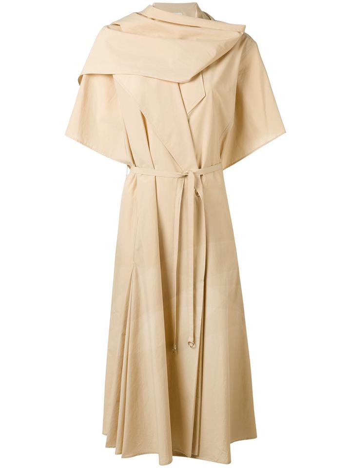 Lemaire - Pleated Neck Dress - Women - Cotton/linen/flax - 40, Brown, Cotton/linen/flax