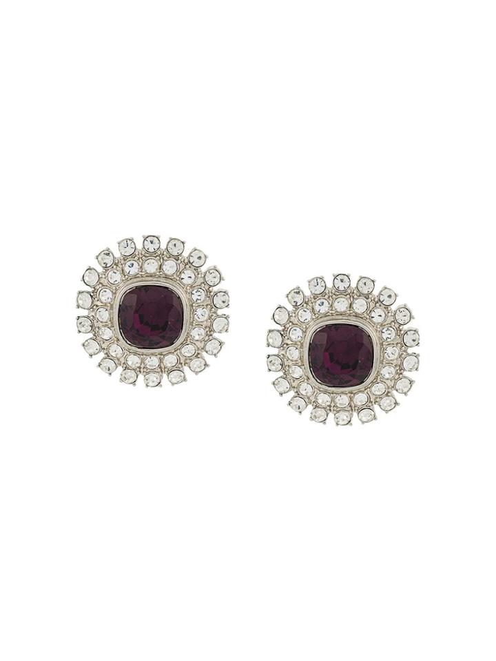 Kenneth Jay Lane Vintage 1970's Amethyst Crystal Earrings - Silver