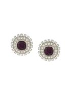 Kenneth Jay Lane Vintage 1970's Amethyst Crystal Earrings - Silver