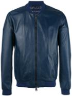 Etro Zipped Bomber Jacket, Men's, Size: Xl, Blue, Silk/cupro/sheep Skin/shearling/polyester