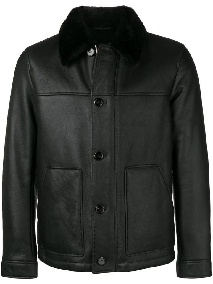 Theory Buttoned Shearling Jacket - Black/x3k