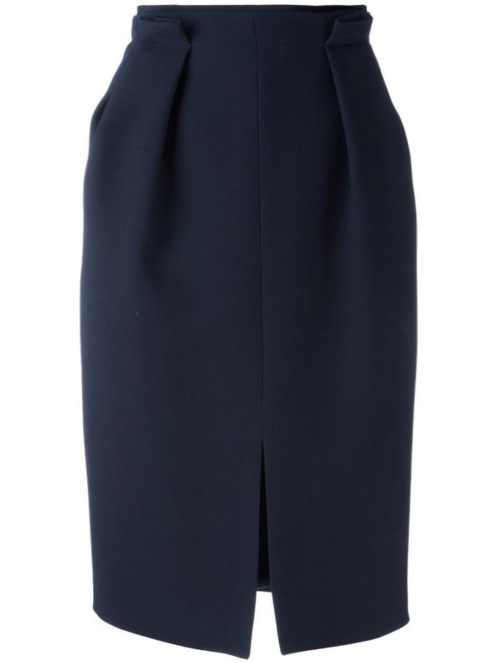 Alexander Mcqueen Gathered Pencil Skirt, Women's, Size: 42, Blue, Wool/silk/cotton