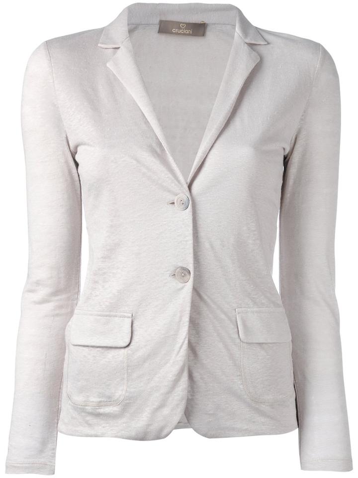 Cruciani - Fitted Blazer Jacket - Women - Linen/flax - 46, Nude/neutrals, Linen/flax