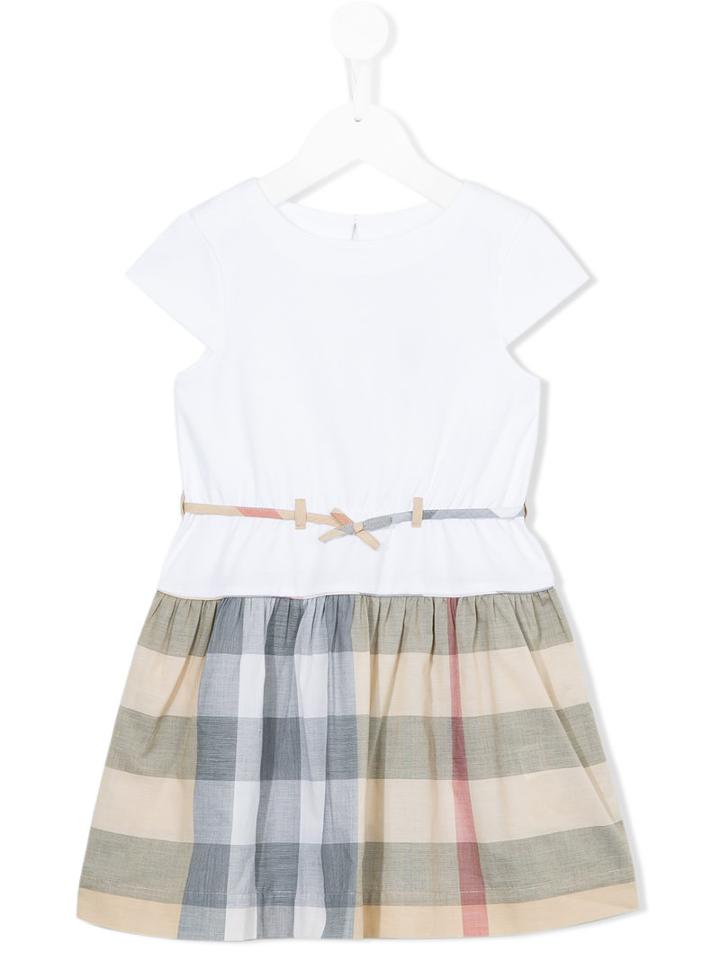 Burberry Kids Checkered Hem Short-sleeved Dress, Girl's, Size: 10 Yrs, Nude/neutrals