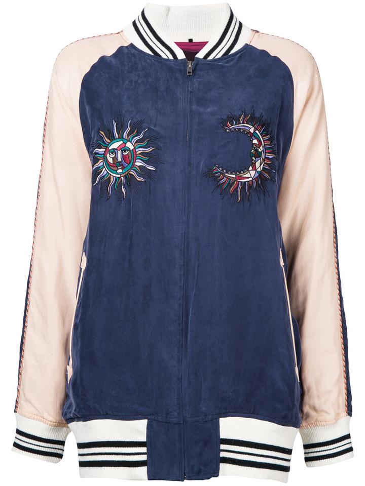 Aula Oversized Bomber Jacket, Women's, Size: 0, Blue, Cupro/rayon