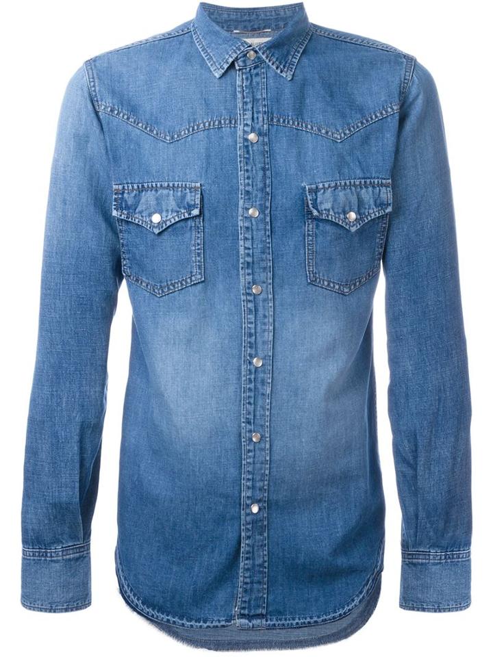 Saint Laurent Western Denim Shirt, Men's, Size: Xl, Blue, Cotton/linen/flax