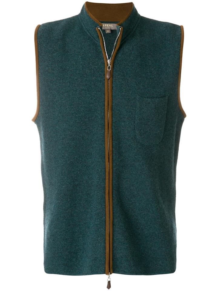 N.peal Suede Trim Cashmere Gilet - Blue