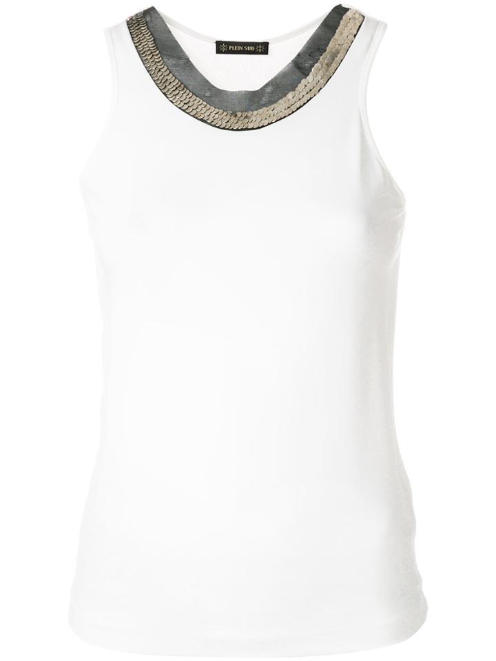 Plein Sud Embellished Neckline Tank Top - White