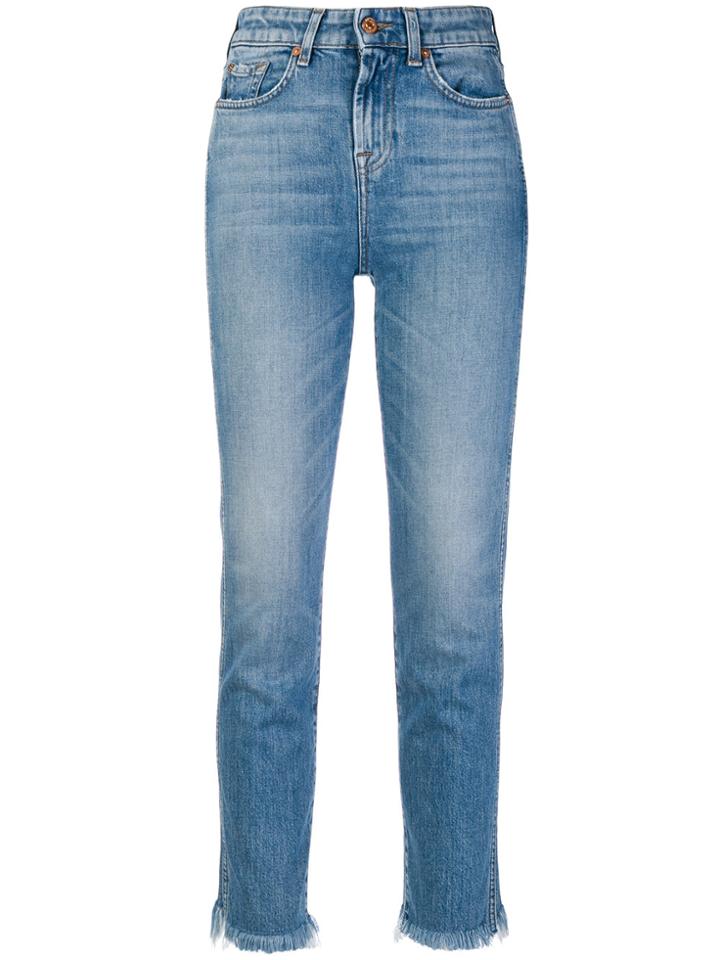 7 For All Mankind Fringed-hem Skinny Jeans - Blue