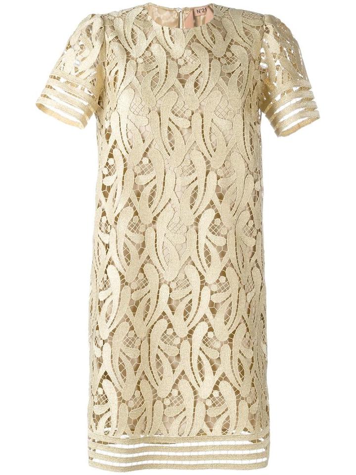 No21 Embroidered Metallic Dress, Women's, Size: 46, Nude/neutrals, Polyester/viscose/metallic Fibre