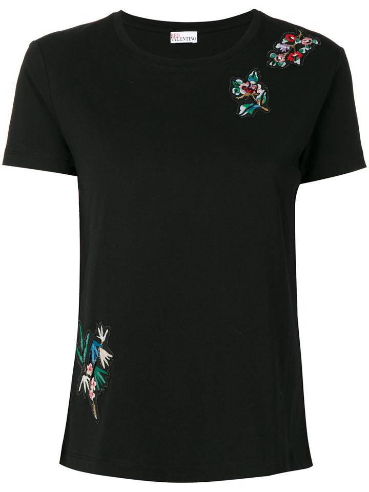 Red Valentino - Floral Embroidery T-shirt - Women - Silk/cotton - S, Black, Silk/cotton