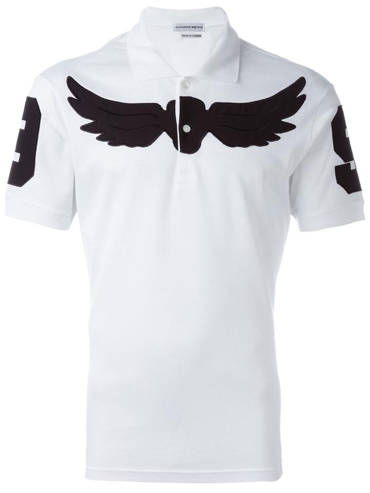Alexander Mcqueen Winged Skull Patch Polo Shirt, Men's, Size: Small, White, Cotton