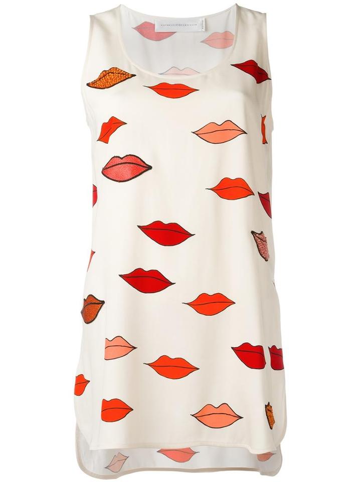 Victoria Victoria Beckham Lip Print Tank Top, Women's, Size: 38, Red, Viscose/spandex/elastane/silk