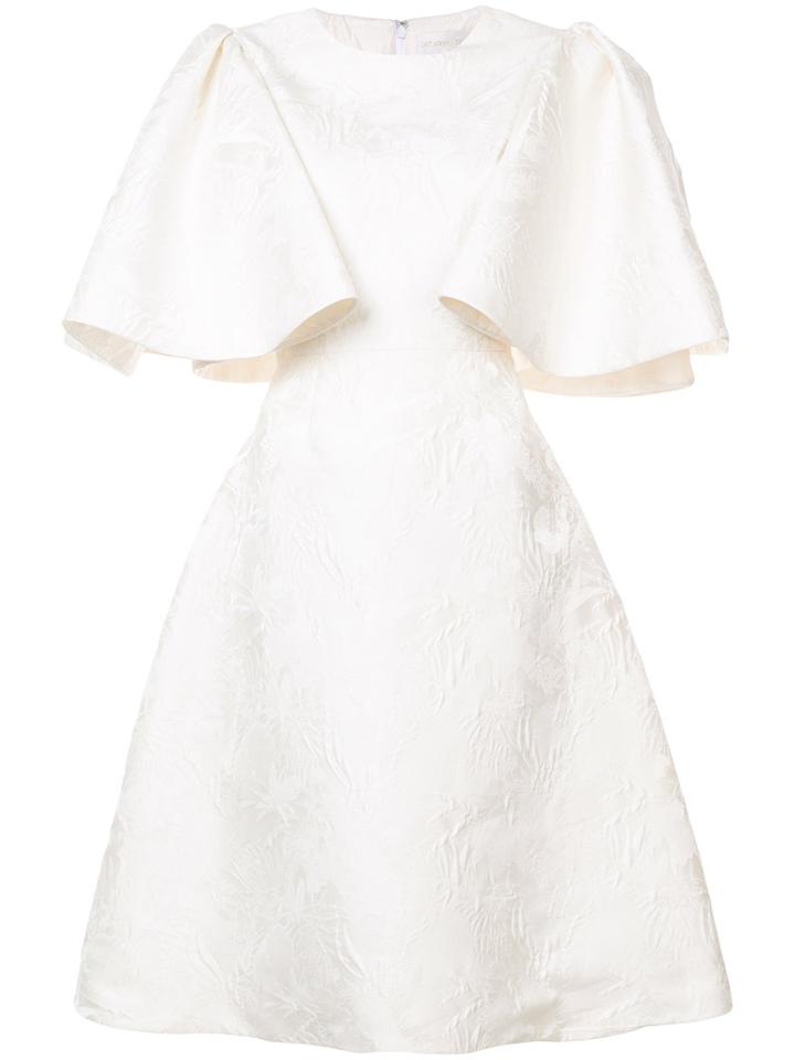 Christian Siriano - Flared Sleeve Jacquard Dress - Women - Polyester - 8, White, Polyester
