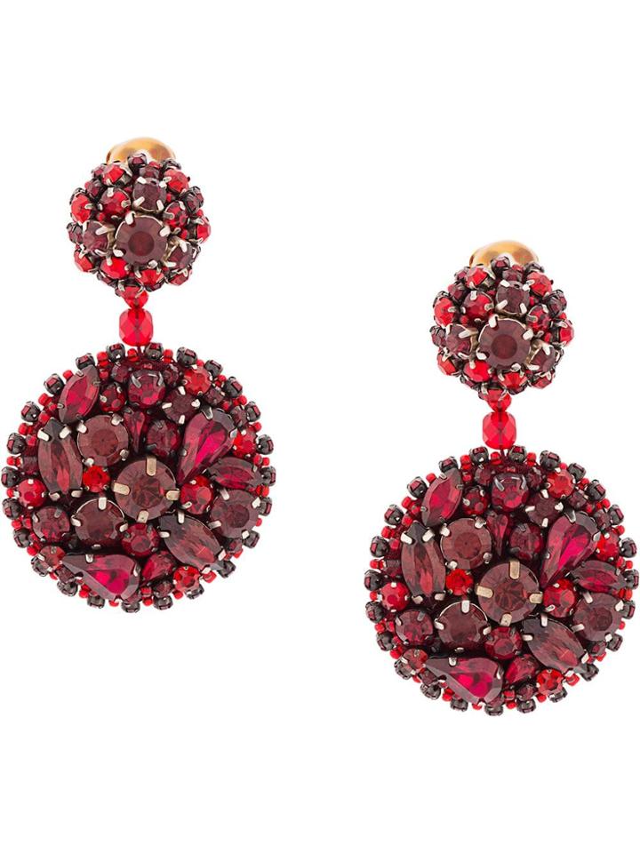 Oscar De La Renta Jewelled Disc Earrings - Red