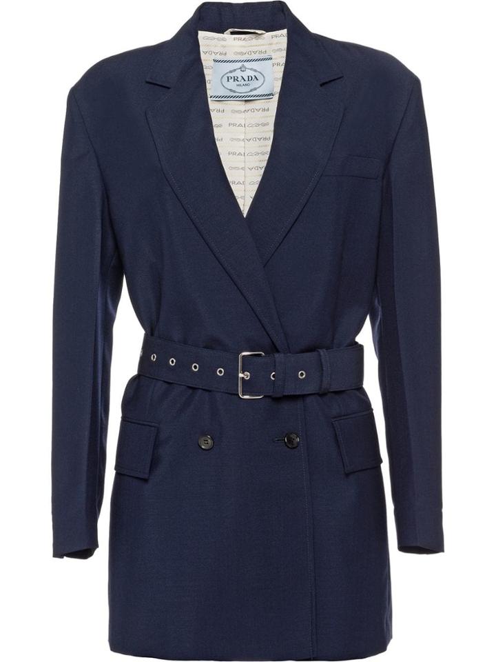 Prada Kid Mohair Jacket With Belt - Blue