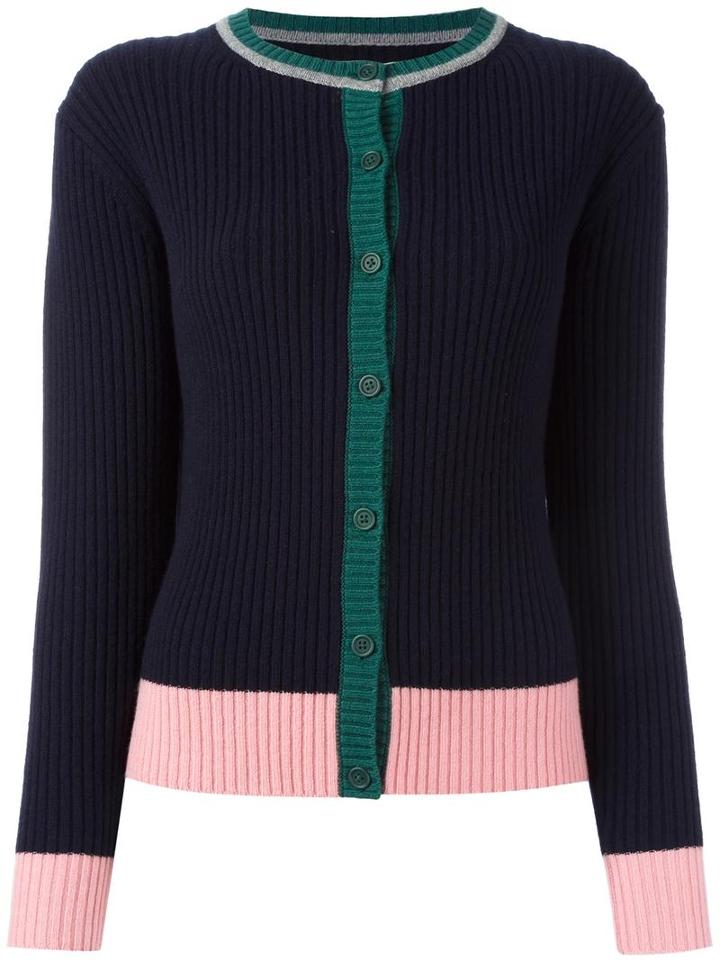 Chinti And Parker Ribbed Colour Block Cardigan, Women's, Size: Xs, Blue, Cashmere/wool