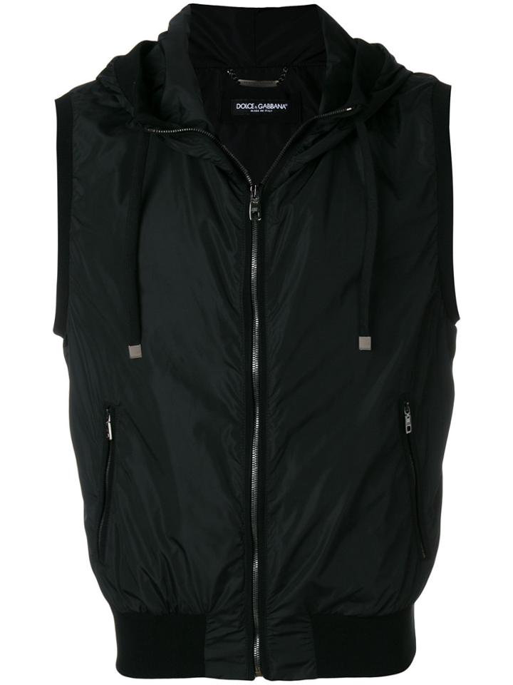 Dolce & Gabbana Drawstring Hooded Padded Gilet - Black