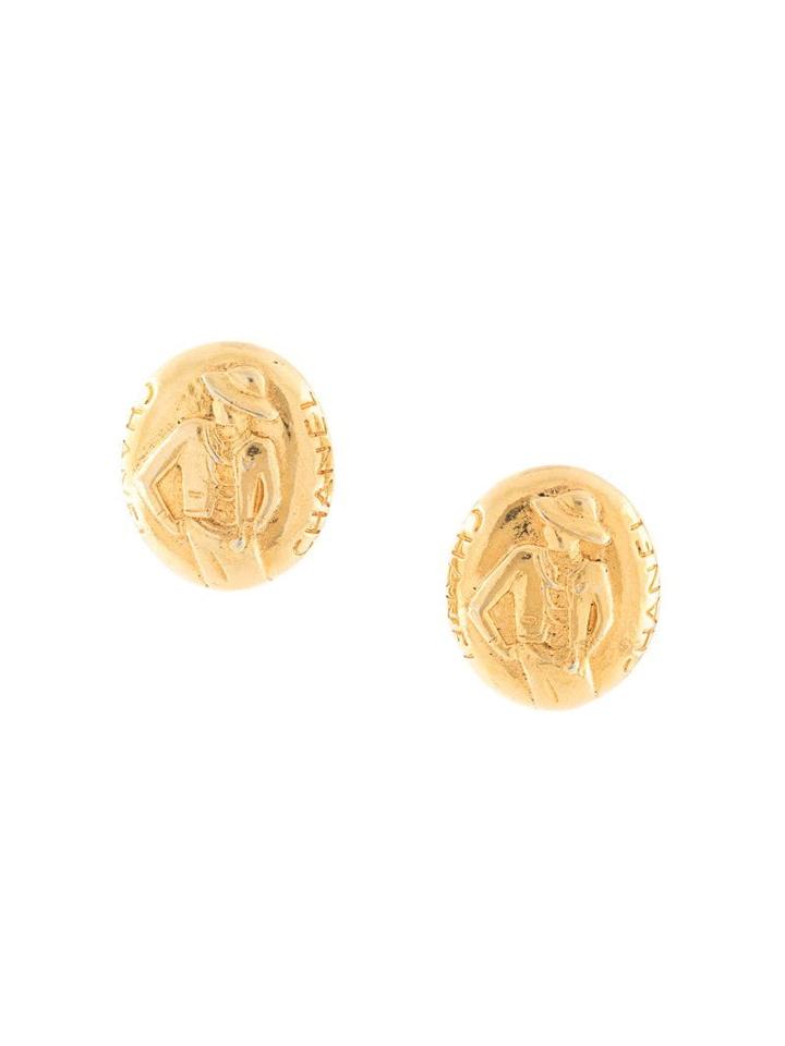 Chanel Pre-owned Mademoiselle Embossed Oval Earrings - Gold