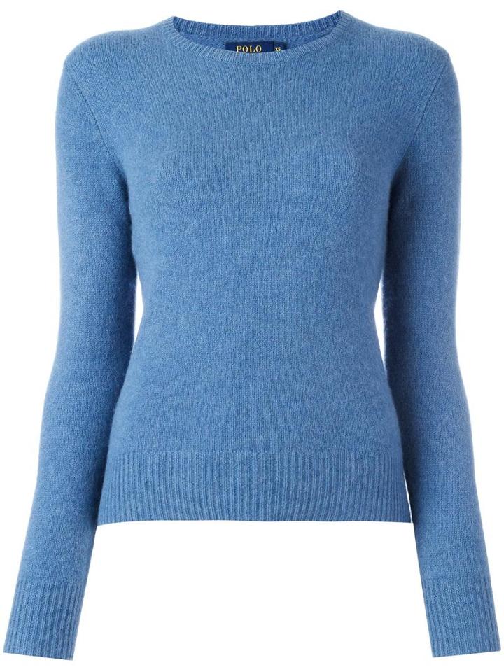 Polo Ralph Lauren Ribbed Crew Neck Jumper, Women's, Size: Large, Blue, Wool/cashmere