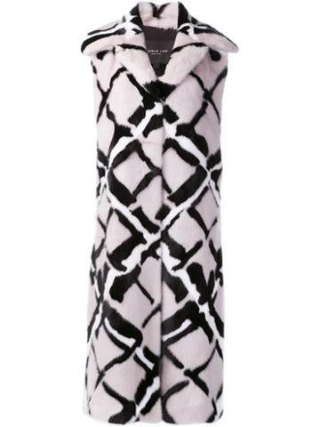 Derek Lam Geometric Print Sleeveless Coat, Women's, Size: 38, Nude/neutrals, Mink Fur