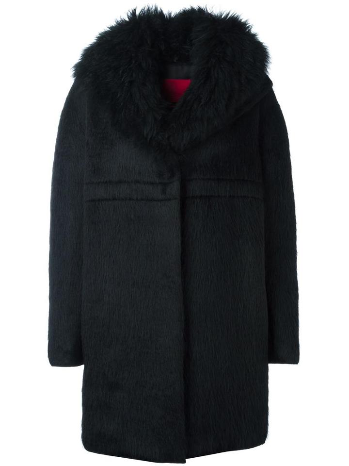Moncler Gamme Rouge Long Sleeve Cocoon Coat, Women's, Size: 3, Black, Alpaca/virgin Wool/silk/goat Fur