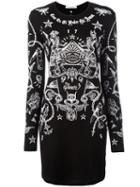 Givenchy Tattoo Print Long Sleeve Dress, Women's, Size: Small, Black, Spandex/elastane/viscose