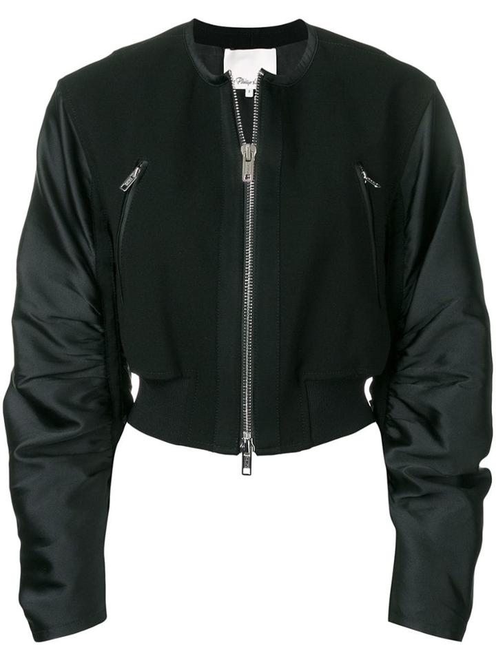 3.1 Phillip Lim Crepe Gathered Slv Bomber - Black