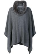 Sofia Cashmere Fur Collar Poncho, Women's, Grey, Fox Fur/cashmere