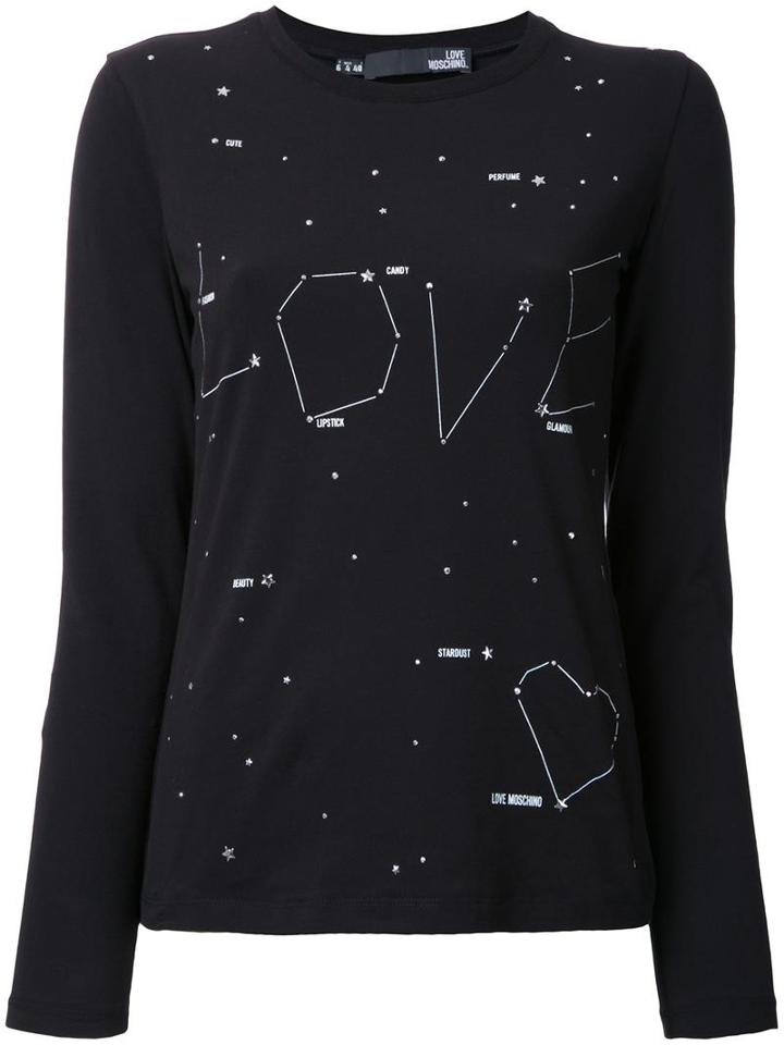 Love Moschino Stars Print Longsleeved T-shirt, Women's, Size: 42, Black, Cotton/spandex/elastane