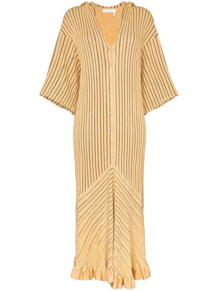 Chloé Striped Hooded Midi Dress - Yellow