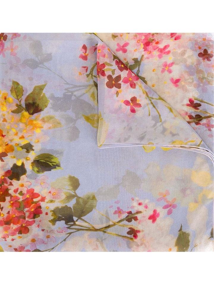 Blumarine Floral Print Scarf, Women's, Blue, Silk