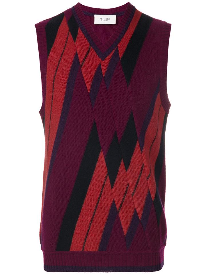 Pringle Of Scotland Patchwork Argyle Sleeveless Jumper - Pink & Purple