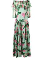 Isolda Off-shoulder Flared Long Dress, Women's, Size: 40, Green, Cotton