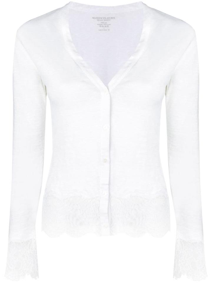 Majestic Filatures Lace Trim Cardigan - White