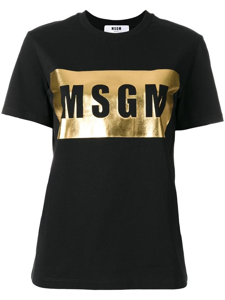 Msgm Metallic Logo Print T-shirt, Women's, Size: Medium, Black, Cotton