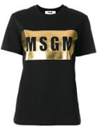 Msgm Metallic Logo Print T-shirt, Women's, Size: Medium, Black, Cotton