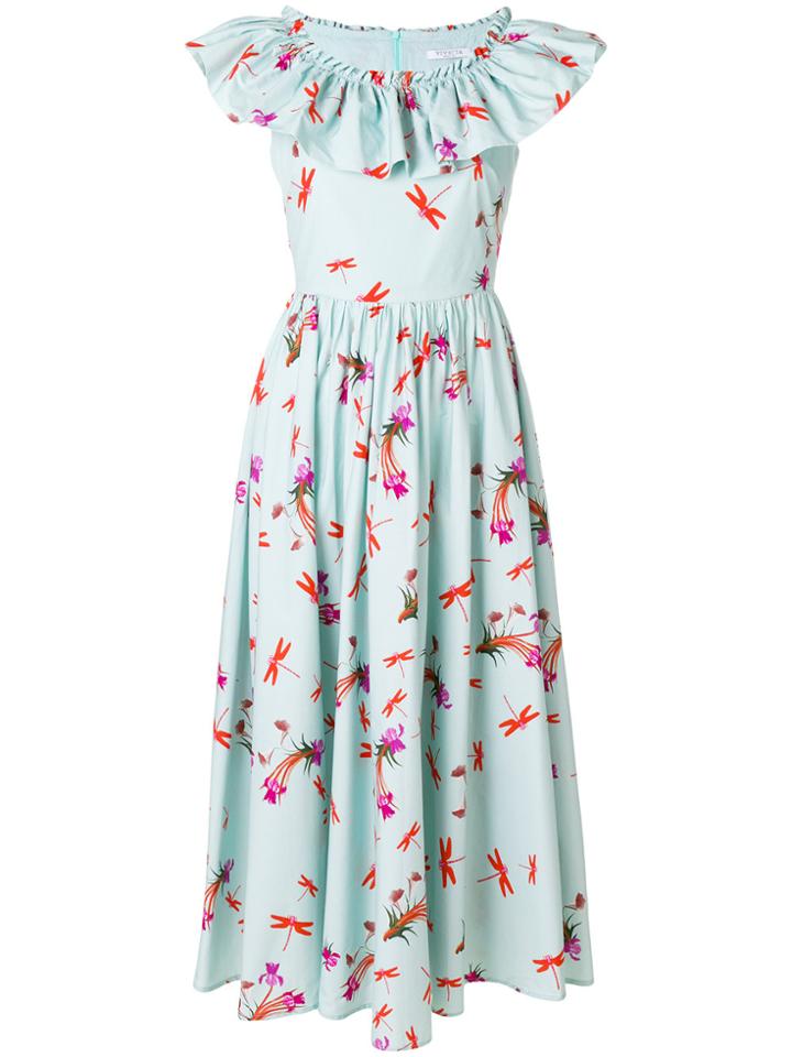Vivetta Ruffled Neck Midi Dress - Blue