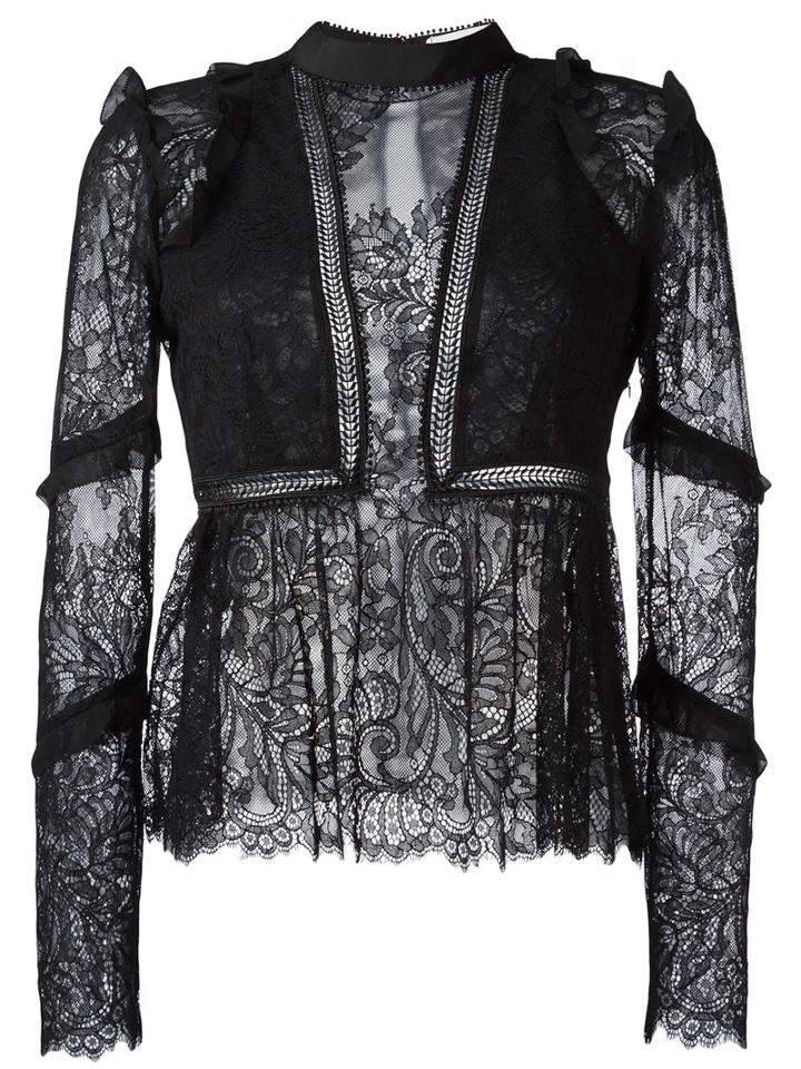 Self-portrait - Lace Panel Blouse - Women - Cotton/polyamide/polyester - 14, Women's, Black, Cotton/polyamide/polyester