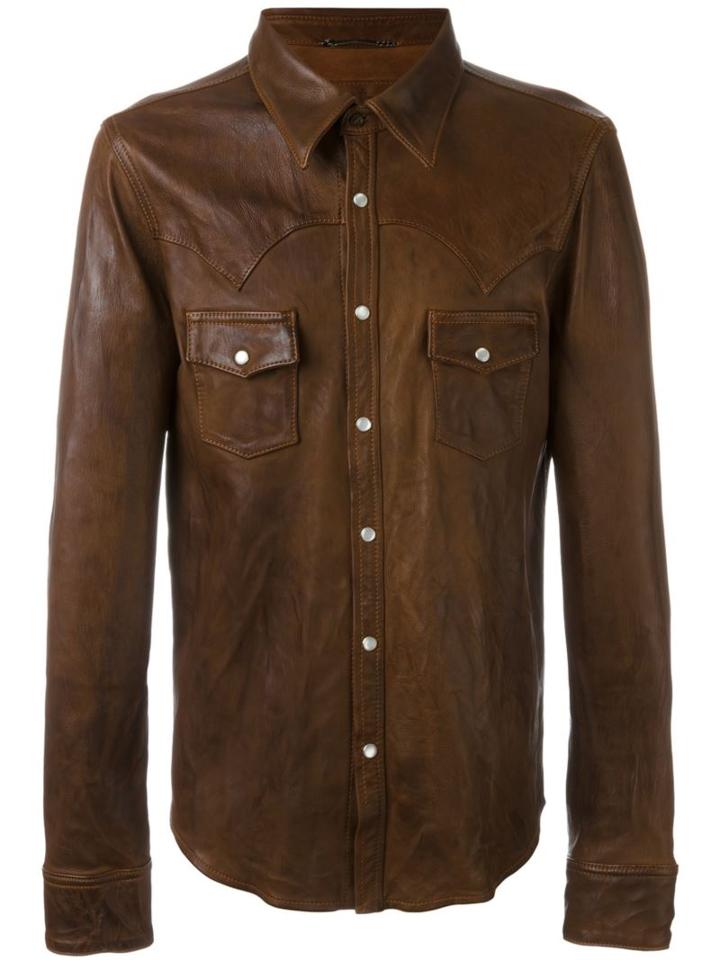 Dolce & Gabbana Leather Shirt, Men's, Size: 50, Brown, Sheep Skin/shearling