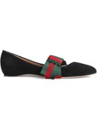 Gucci Suede Ballet Flats With Web Bow - Black