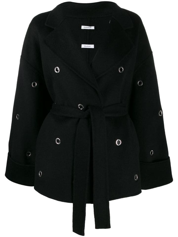 P.a.r.o.s.h. Belted Eyelet-embellished Coat - Black
