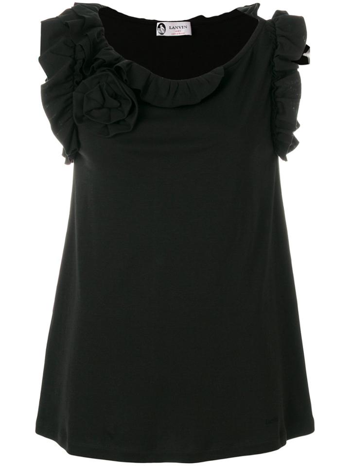 Lanvin Frill Neck Flower Embellished Top - Black