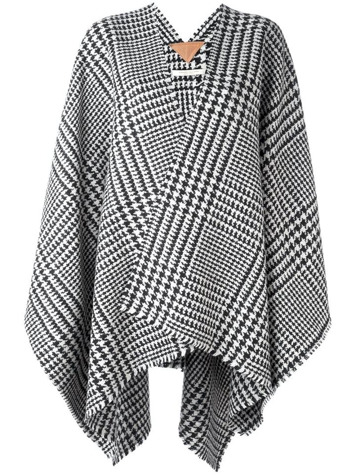 Ermanno Gallamini Houndstooth Pattern Poncho, Women's, Black, Nylon/viscose/wool/other Fibers