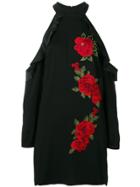Philipp Plein Cold Shoulder Rose Embroidered Dress - Black