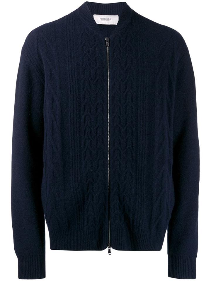 Pringle Of Scotland Zip Cable Knit Cardigan - Blue