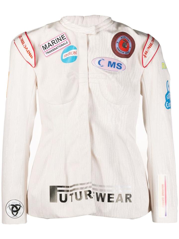 Marine Serre Peplum Biker Jacket - Neutrals