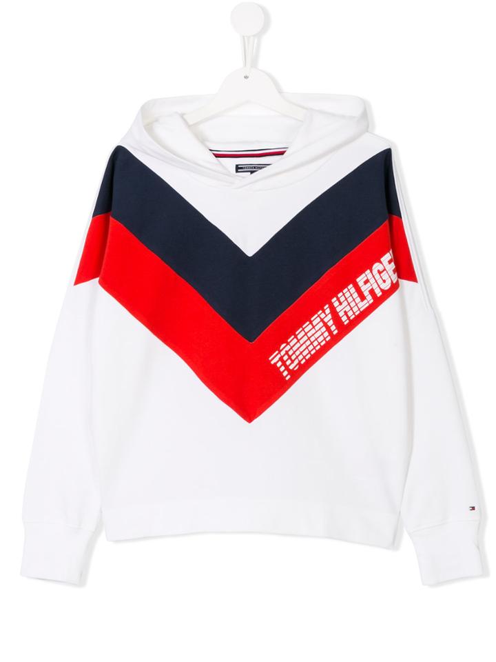 Tommy Hilfiger Junior Striped Logo Hoodie - White