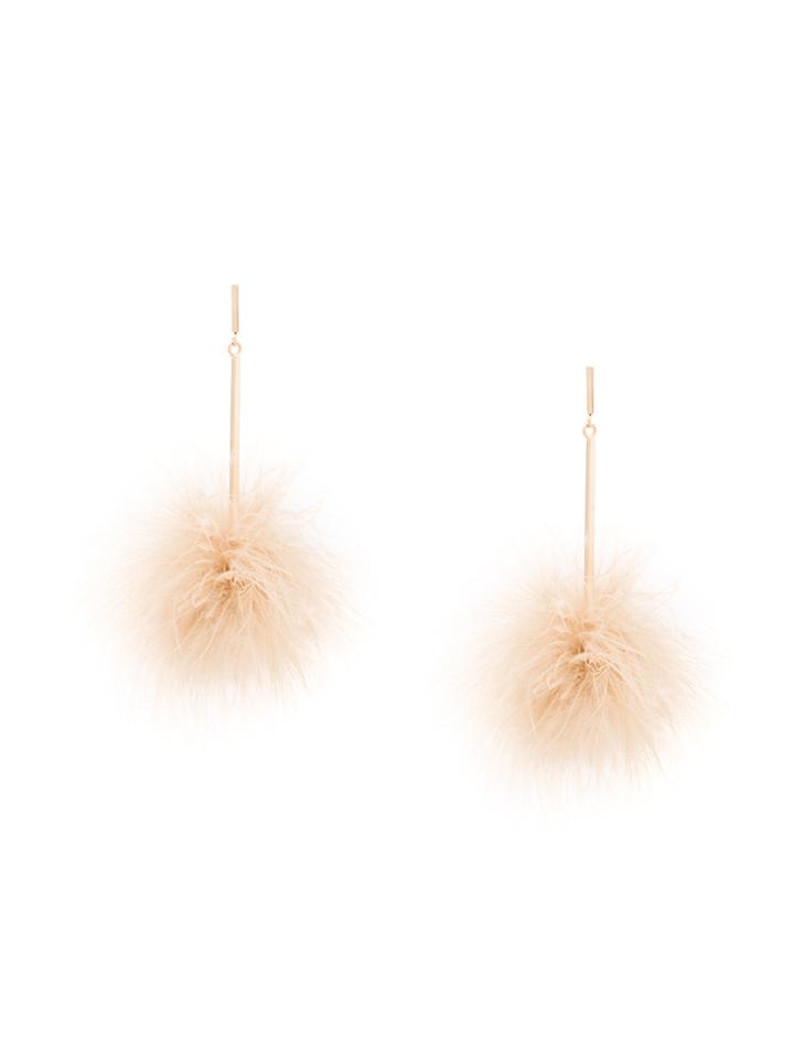 Tuleste Pom Pom Drop Earrings - Nude & Neutrals