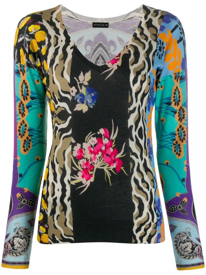 Etro Printed V-neck Top - Black